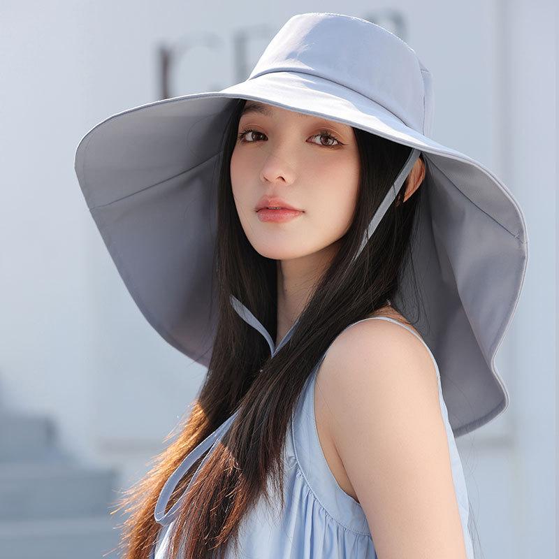 Women's Large Brim Bucket Hat Spring Summer Sunshade Neck Protection Sunscreen Outdoor Fishing Hiking Sun Hat