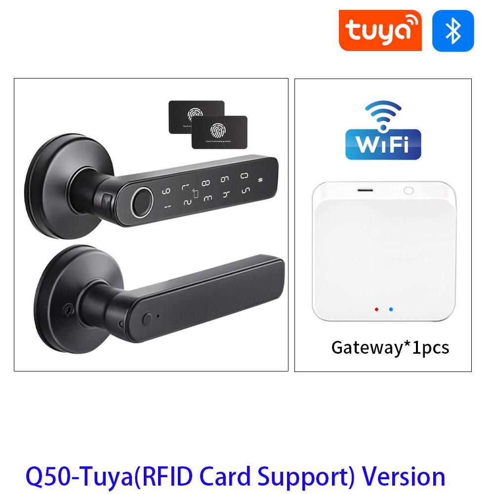 Q50 Bluetooth tuya Door Knobs Fingerprint Lock Handle Door Entrance Passage RFID CardLock With Key Password Lock IP65 waterproof