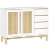 Sideboard, Storage Unit, 2 Doors, 4 Drawers, Adjustable Shelf, 120 x 40 x 86 cm, White and Oak