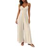 Women Sleeveless Spaghetti Strap Bohemian Wide Leg Jumpsuit Elegant Party Romper with V Neck and Relaxed Fit Design