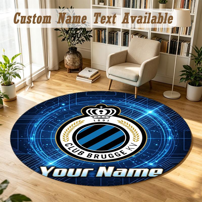 Round Rug Custom NameClub Brugge FC Pattern Non Slip Carpet Home Floor Decor