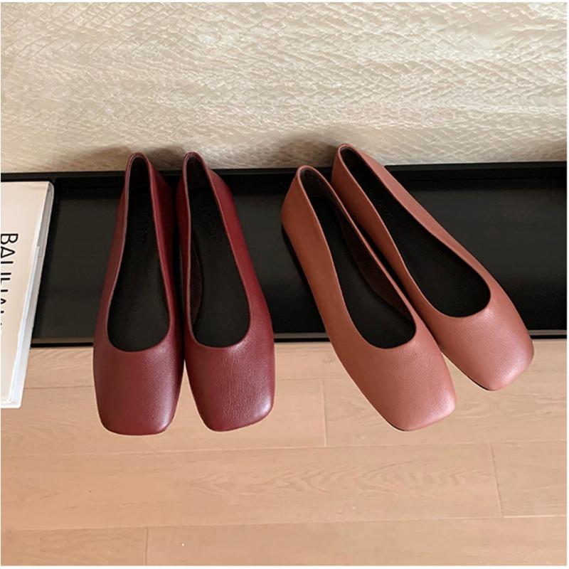 Fashion Women Fashion Classic Soft Genuine PU Leather Ballet Flats Shoes Elegant Basic Square Toe Spring Summer Office Loafers Mules
