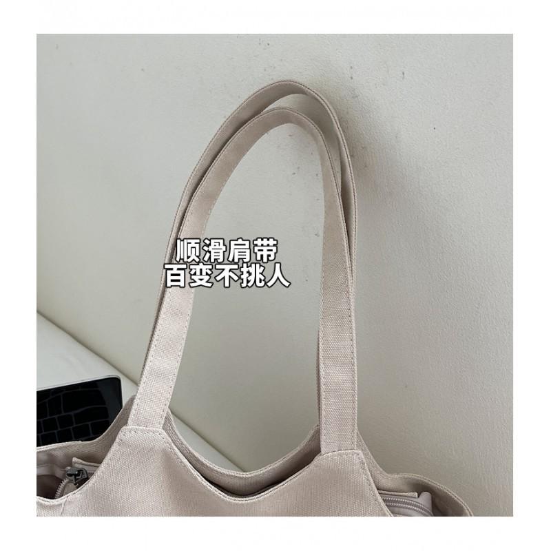 Canvas Bag Casual Commuting Practical Multi-function Shoulder All-matching Pure Color Simple Tote Student Class Schoolbag