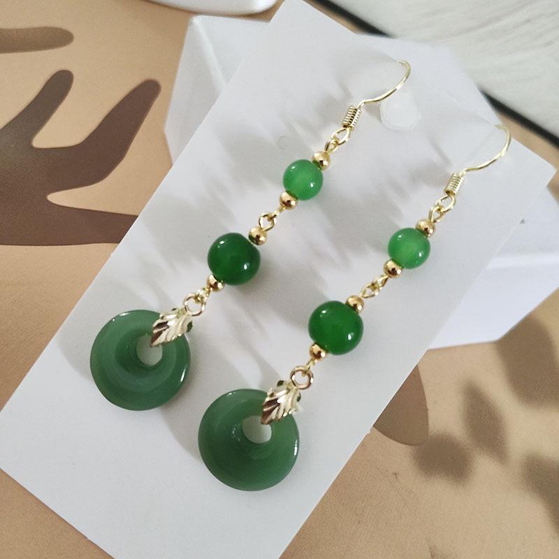 Green National Style Safety Buckle Dangle Earrings