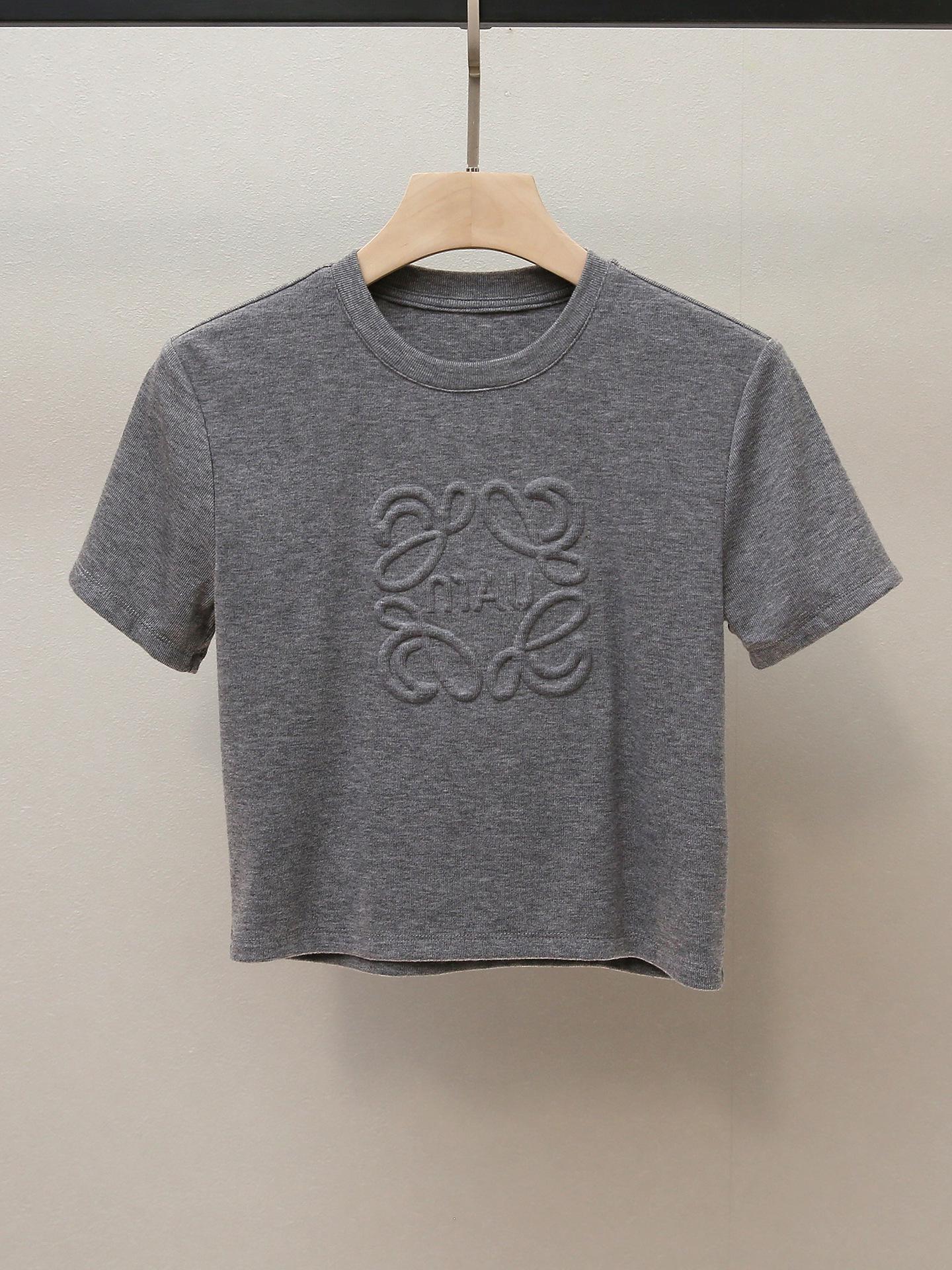 

French Style Age-Defying Solid Color Short-Sleeve T-Shirt for Women Medium серый