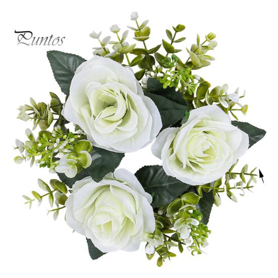 

Кільця для свічок Вінок Штучні квіти троянд Підсвічник Гірлянда Маленьке квіткове кільце для свічки Весільні центральні композиції для прикраси вечірки та церемонії білий