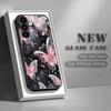 Pink butterfly tempered glass phone case suitable for Samsung Galaxy S26 S25 S24 S23 S22 S20 FE/Ultra/Plus anti drop back cover