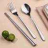 3 Pcs/Set with Storage Box Student Tableware Set 304 Stainless Steel Chopsticks Spoon Fork  School