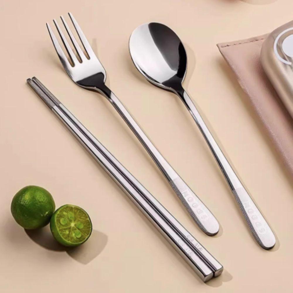 3 Pcs/Set with Storage Box Travel Cutlery Set 304 Stainless Steel Flateware Set  Camping