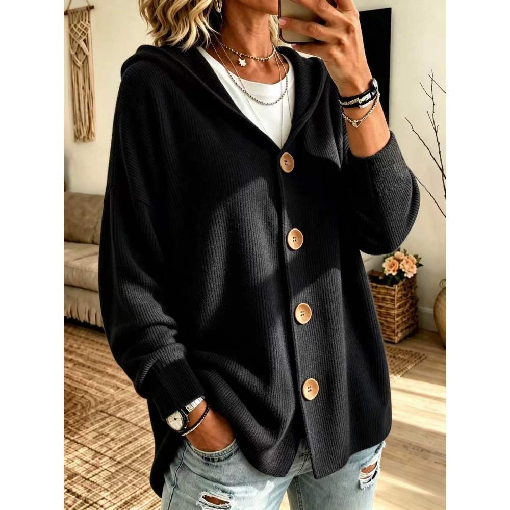 Camicia con Cappuccio in Velluto a Coste con Bottoni Felpa Giacca Autunno Inverno Cardigan Top Shacket