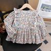 Girls Floral Shirt Two Piece Set Spring Autumn Baby Fashionable Long Sleeve Blouse Outfit Stylish Kids Clothes