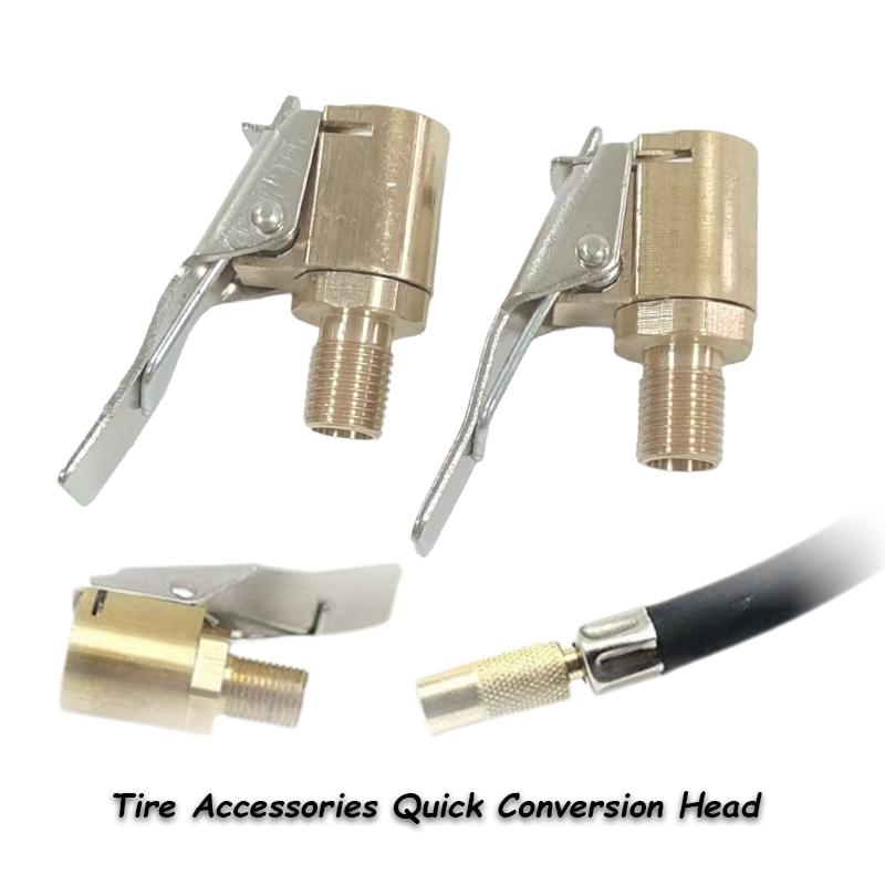 2pcs Car Tire Air Inflation Quick Connector Air Pump Inflator Adapter Clamp-type Threaded Nozzle Automotive Tire Chuck Accessory
