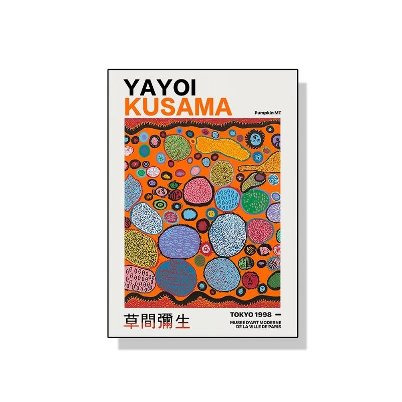 Yayoi Kusama Kunstausstellung Kürbisblume Wandkunst Poster Drucke Abstrakte Leinwandmalerei Bild für Modernes Zimmer Wohnkultur