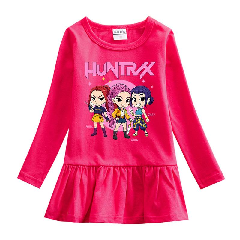 Meisjes Kpop Rumi Zoey Mira Hunters Print Ronde Hals Plissé Mesh Jurk