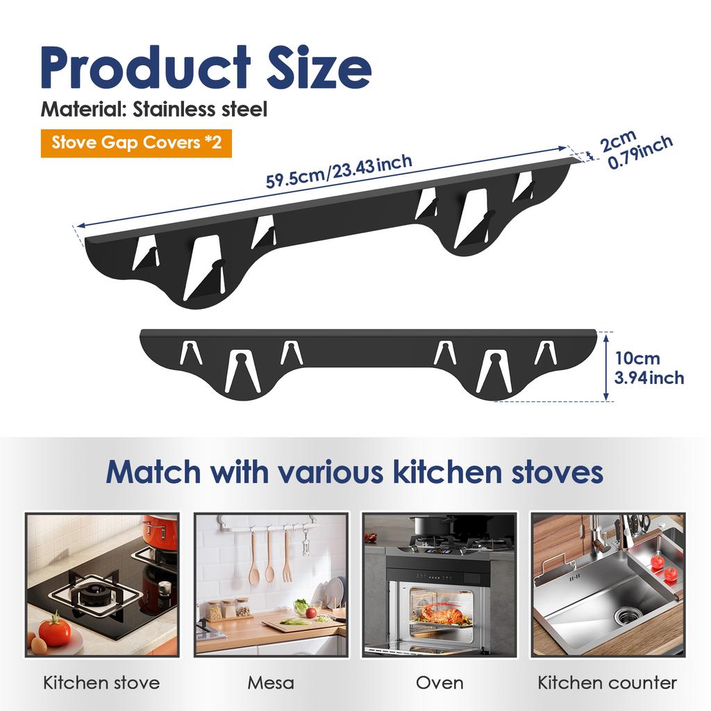 Herdlückenabdeckungen Edelstahl Herdspaltabdeckungen Hitzebeständige Ofenspaltfüller Dichten Lücken zwischen Kochfeld und Arbeitsplatte ab