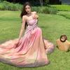 Beauty God Descends French Sense Retro Oil Painting Smudge Tube Top Dress Vacation Long Dress Temperament Fairy Dress