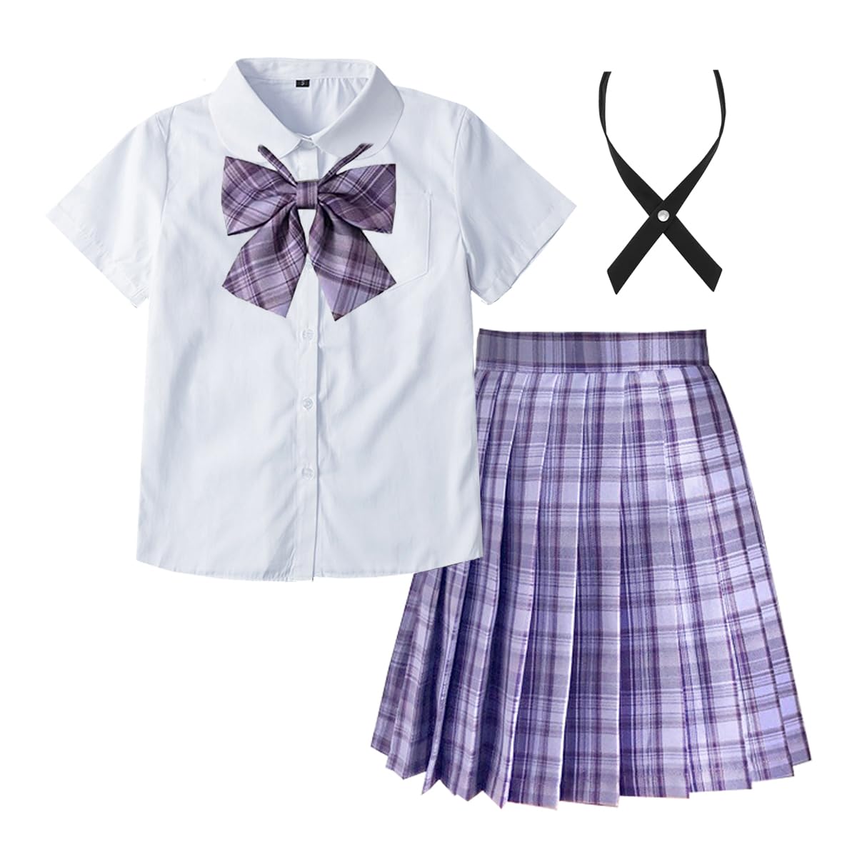 

Cosplay uniform JK length school top and bottom short round long white shirt bow cross tie check photo party amusement school cultural graduation