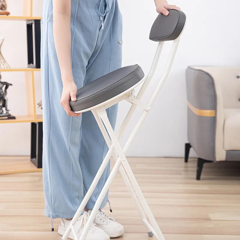For Tall Table Chair Folding Portable Coffee Dining Chairs PU Backrest White Fashion Bar Furniture Narrow Space Storage