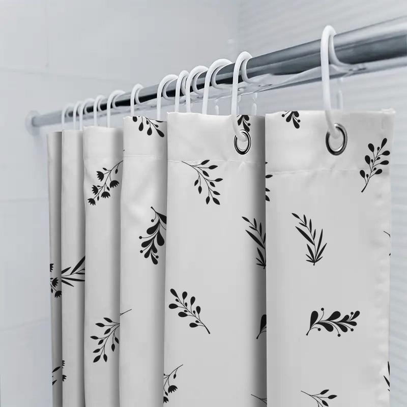 Black White Leaves Bath Curtain