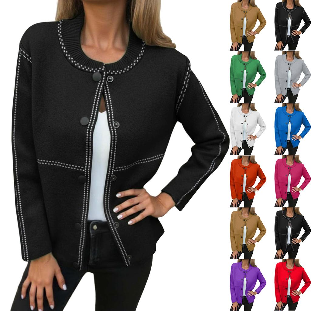 Women's Loose Comfortable Casual And Fashionable Round Neck Button Long Sleeved Stripe Jacket