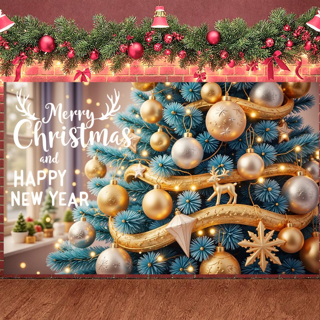 Happy New Year Banner Red Green Gold Colors Merry Christmas Banner Seasonal Banner Lightweight Christmas Decor For Holiday