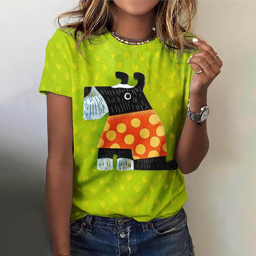 Summer Round Neck 3D Cat Pattern Animal Print Top Fashionable Casual Cute Short Sleeved Women's T-shirts