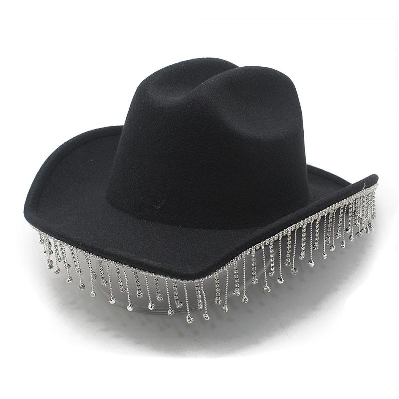 Western Cowboy Hat Water Drop Gem Medium Chain With Rhinestone Tassel Bridal Hat, Vacation Visor