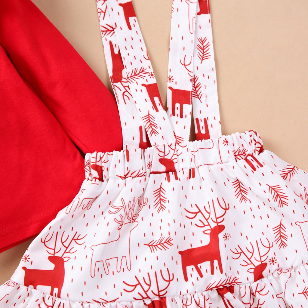 Newborn Baby Girl Long Sleeve Deer Tops+Bowknot Suspender Skirt+Headband Set