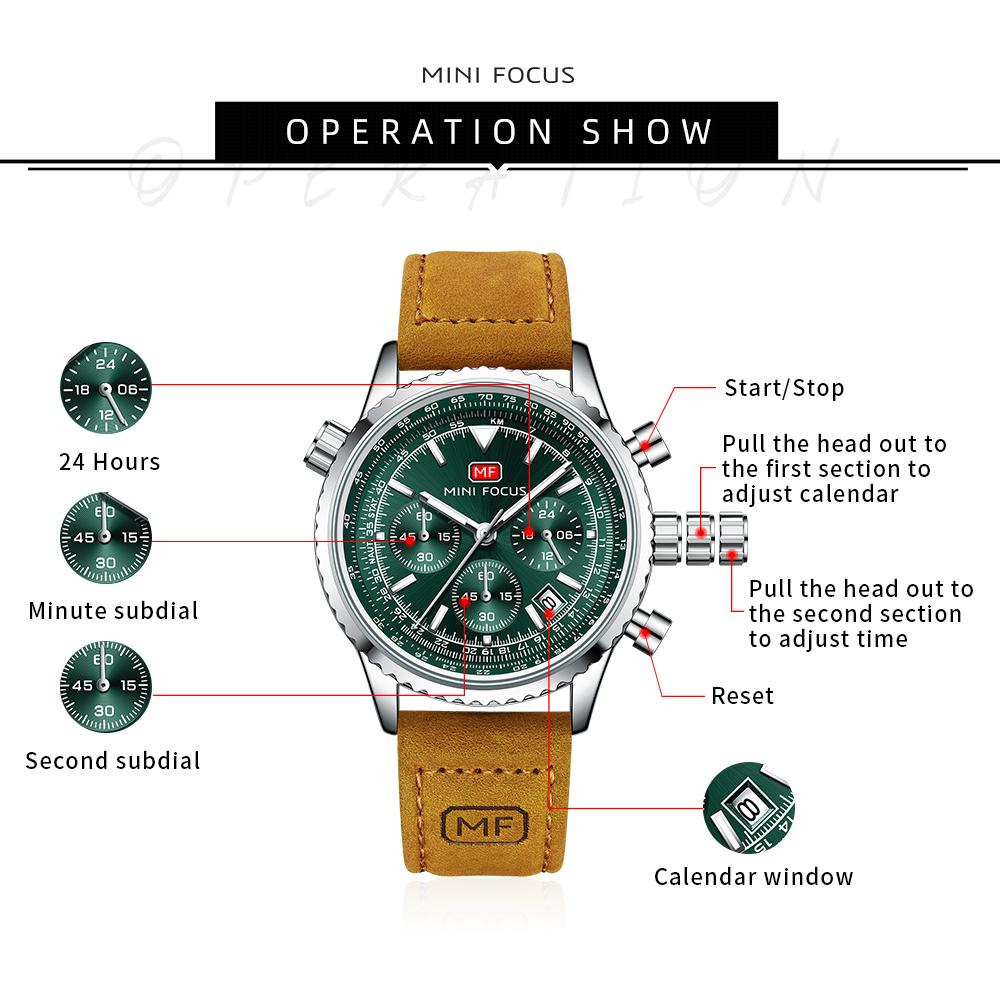 Reloj Deportivo de Moda para Hombre Marca de Lujo Multifunción Cuarzo Relojes Impermeables Correa de Cuero Genuino Luminoso