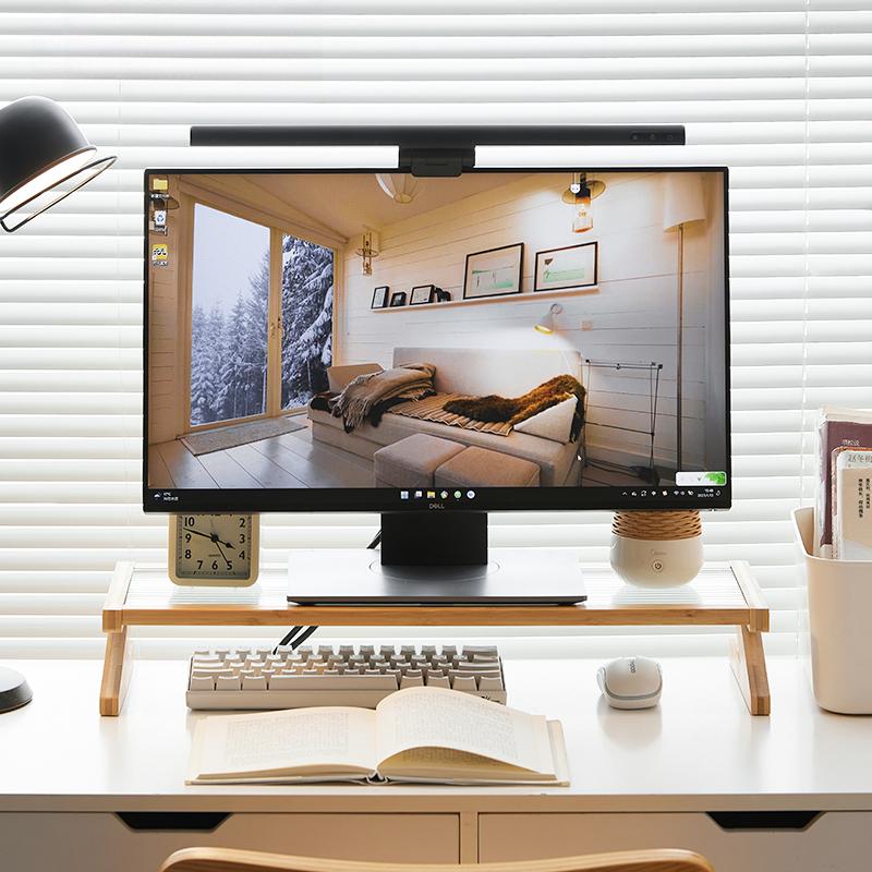 Longhong Adjustable Glass Monitor Stand Desktop Screen Riser Office Display Shelf Organizer Modern Workspace Storage Rack