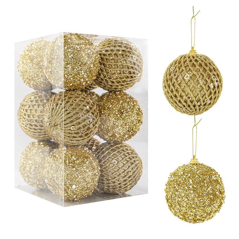12Pcs 8cm Christmas Tree Balls Ornament Big Glitter White Red Xmas Tree Hanging Pendant Decoration For Home 2025 New Year Gift