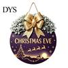 Winter Atmosphere Decor Christmas Wooden Welcome Sign for Front Door, Round Hanging Ornament with Santa Claus Snowman Art Artificial Pine Branches