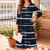 Women's Striped Print V-Neck Three-Quarter Sleeve Casual Dress