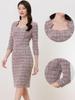 Allegra K Women's Checked Tweed Bodycon Dress, 3/4 Sleeves, Elegant Work Dress, Pink, Size S