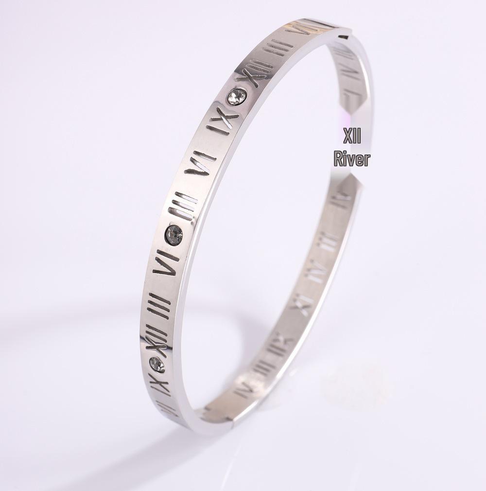 Women's High-End Starry Sky Silver Titanium Steel Bracelet - Versatile, Fade-Resistant, Full Diamond Stainless Steel Plain Band.