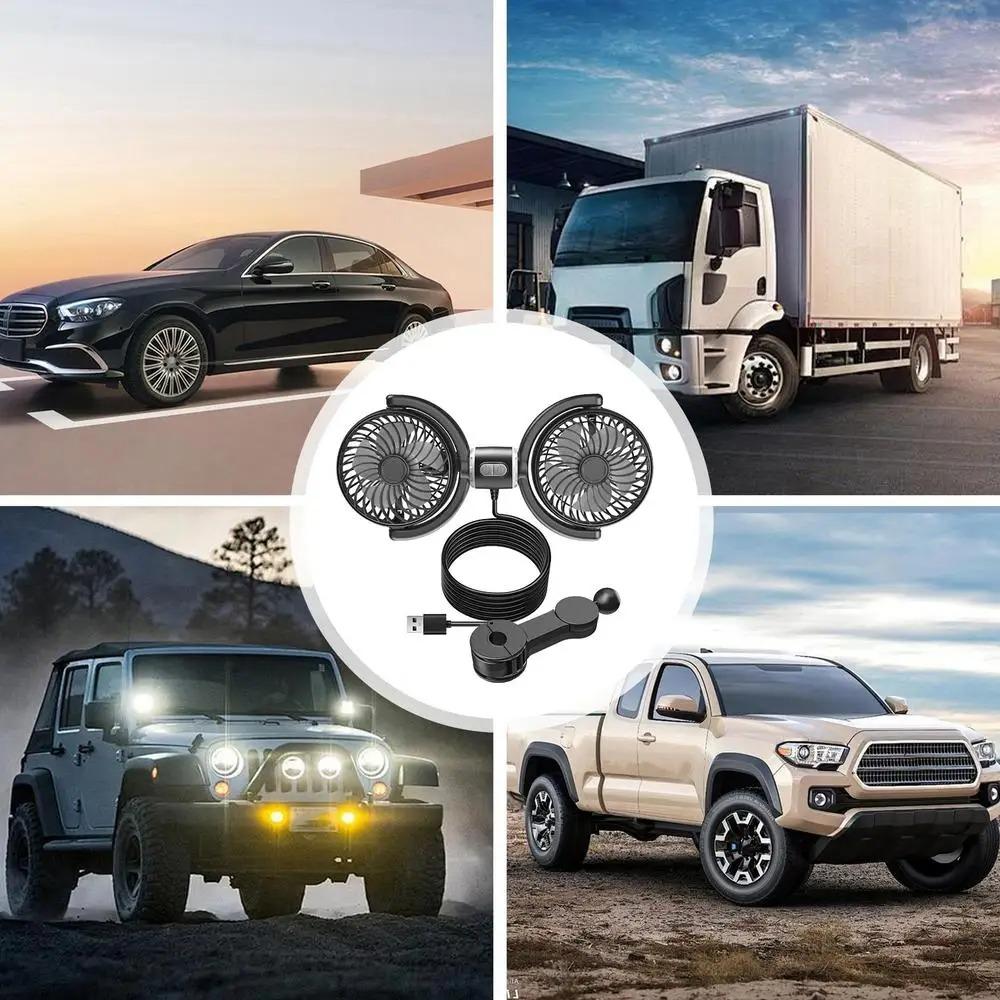 USB Autositzventilator Doppelkopf-Kühlungslüfter 3 Geschwindigkeiten Hintere Kopfstütze Kühler Sitzgebläse Tragbarer 270 Grad drehbarer Luftventilator