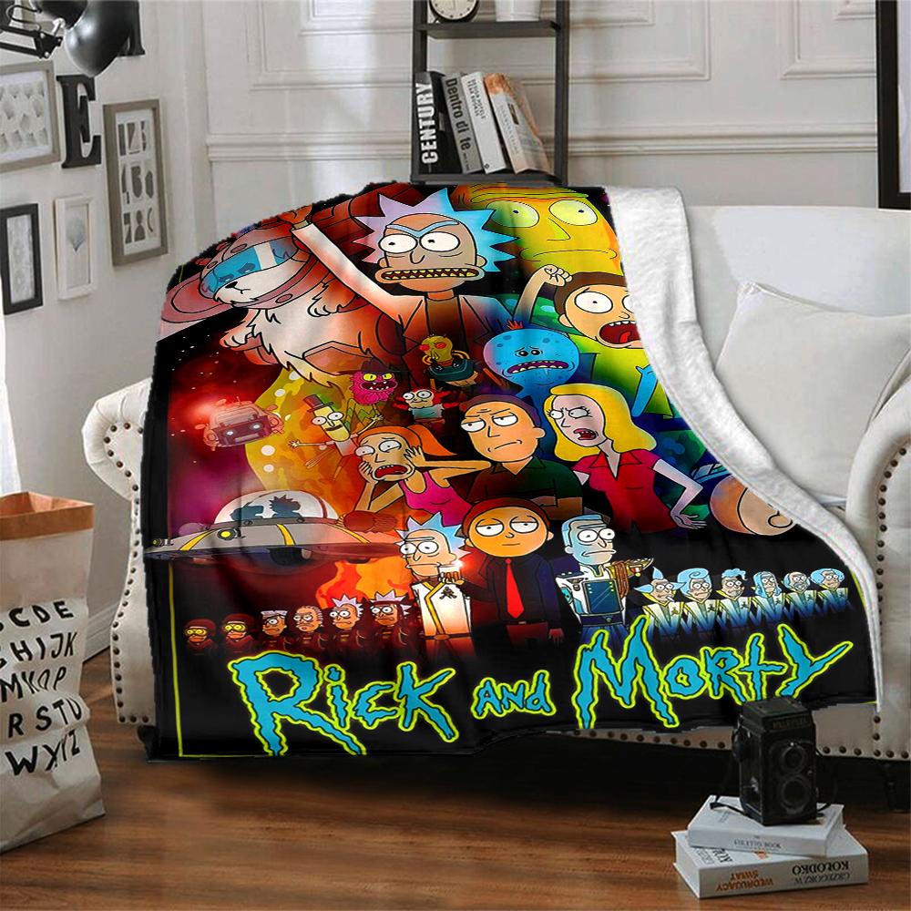 1Pc Rick Morty Adventure Flannel Blanket, Soft And Comfortable, Casual Warm, Camping Travel, Christmas, Halloween Xmas Gift L111