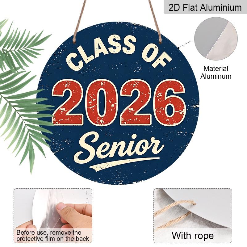 2D Flat Aluminum 2026 Graduation-themed Wall Hanging Is Available in Multiple Sizes. Its American Retro Navy Blue and Red Design Makes It A Perfect