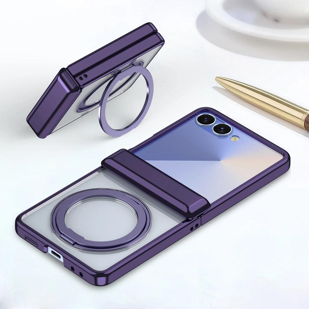 360 Rotating Bracket Phone Case for Samsung Galaxy Z Flip 7 6 5 Flip7 Flip6 Flip5 Electroplated Magnetic Hinge Protective Cover
