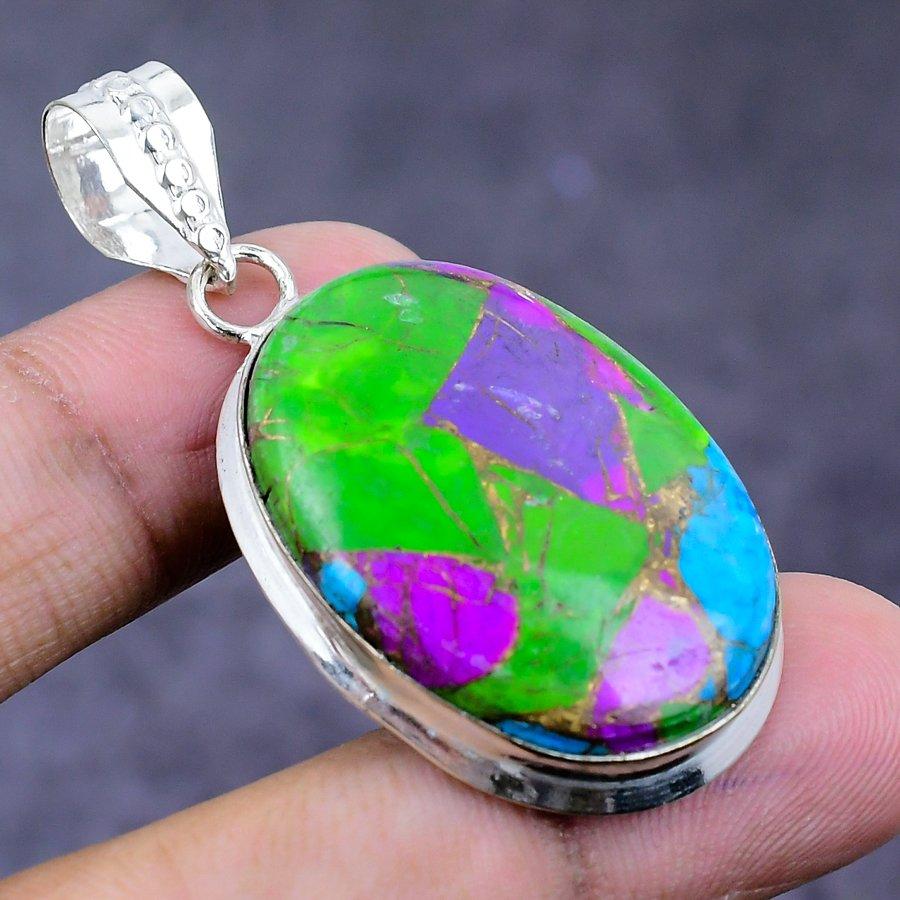 Natural Fiesta Kingman Turquoise 925 Sterling Silver Jewelry Pendant 1.97" ETC-14348