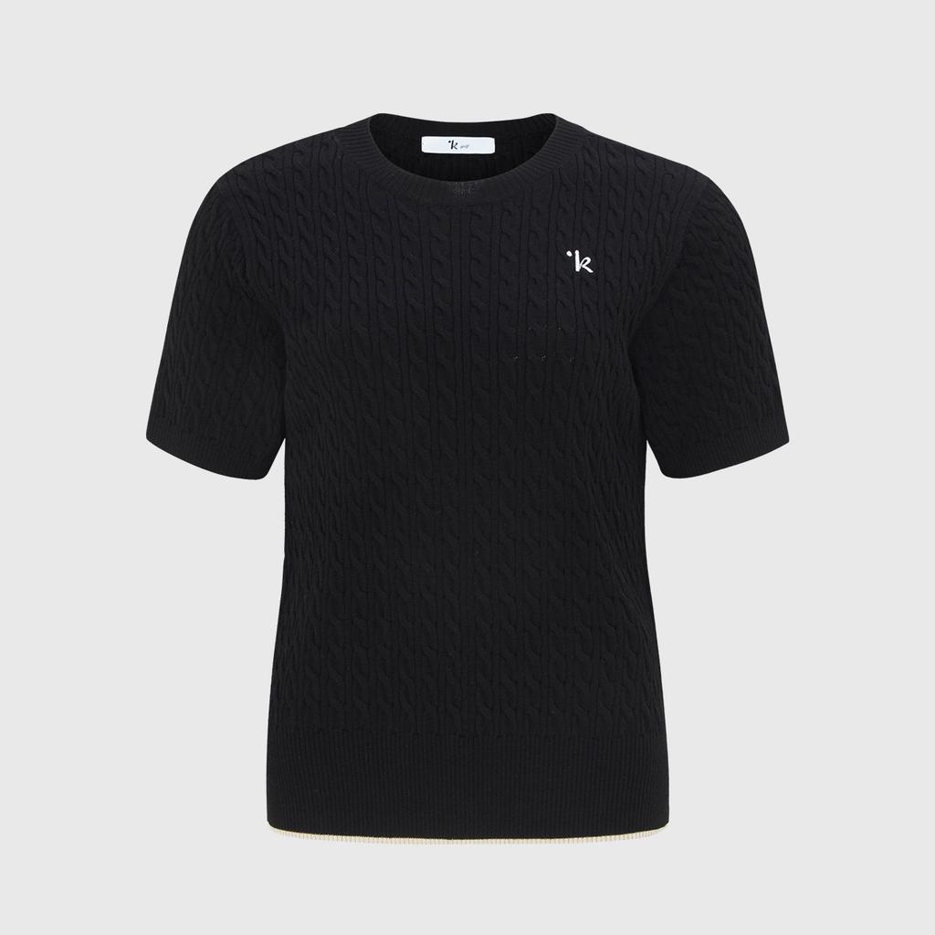 LIKK Cable Round Short Sleeve Knit T-Shirt (Black)_L4B1-Nb11K