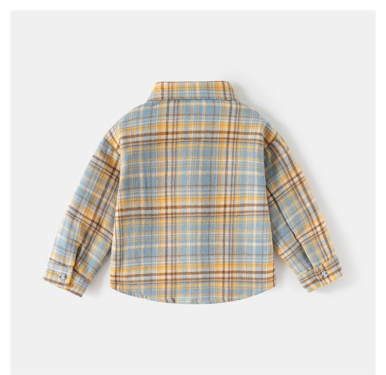 Jungen Retro Karomuster Langarmhemd mit Farbblock und Revers