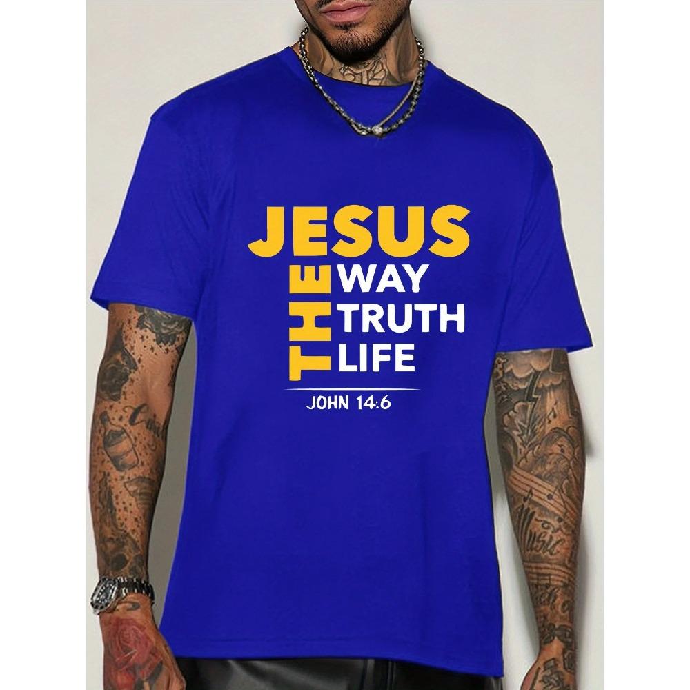 Summer Unisex Short Sleeve Crew Neck T Shirt Jesus The Way Truth Life Bible Text Religious Belief Theme Casual Cotton Streetwear