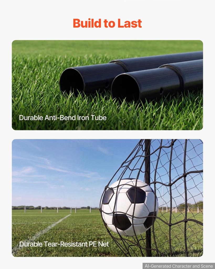 VEVOR Soccer Goal 3 X 2 M Soccer Goal for Backyard Iron Frame PE Net, Portable & Durable Set, High-Strength Net, Foam Padding, Ground Stakes