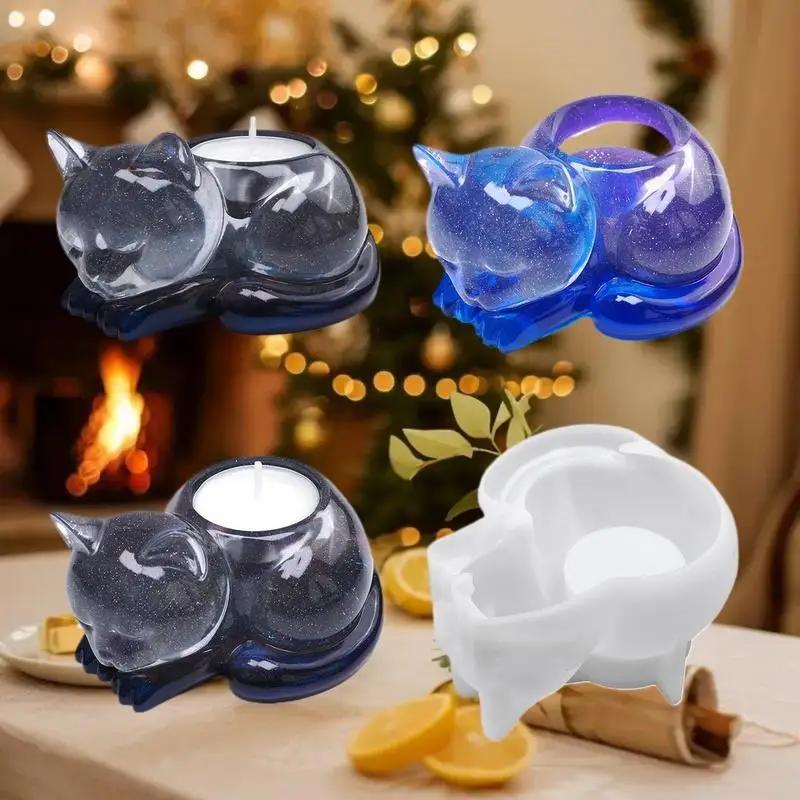 Top Quality Sleeping Cat Memorial Silicone Mold Resin Cat Candle Holder Animal Keepsake Sympathy Gift for Pet Lovers