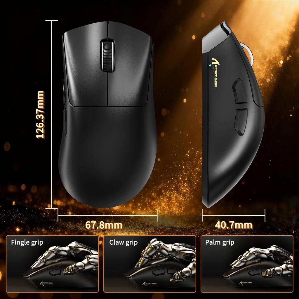 ATTACK SHARK V8 Gaming Mouse with Nordic54L15 PAW3950MAX 42000 DPI Three Connection Modes Dual 8K Report 100 Million Key Hours Battery Cloud
