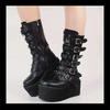 Fashion Fashion Gothic Street Cool Woman Boots Wedges Buckles Big Size 43 Glittered Black Chunky Platform Motorcycles Boots Women