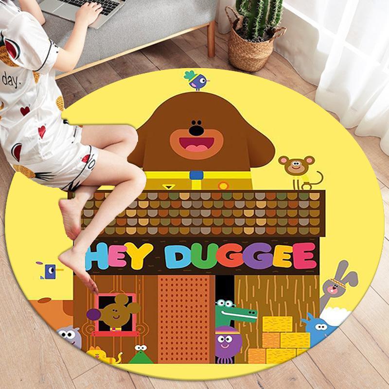 Hey Duggee Round Area Rug,Carpet Rug for Living Room Bedroom Sofa Playroom Decor,Non-slip Floor Mat