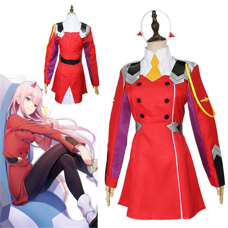 Darling In The Franxx 02 Zero Two Antrekk Rød Uniform Halloween Cosplay Kostyme