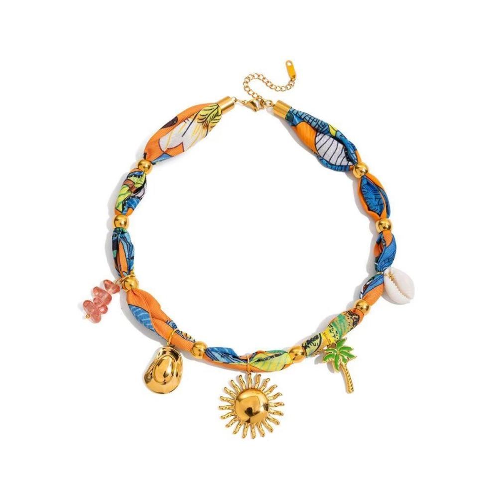 Oil Drop Pendant Scarf Necklace Multi-charm Oil Drop Pendant Necklace  Resort Style